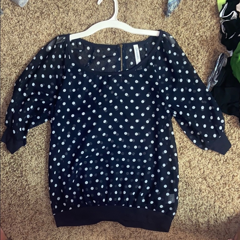 see through kinda mesh navy blue and white polka